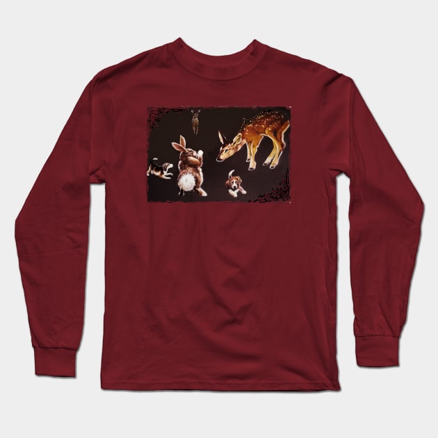 Backyard Playing Beagles, Rabbit and Fawn Long Sleeve T-Shirt by CougarCreations